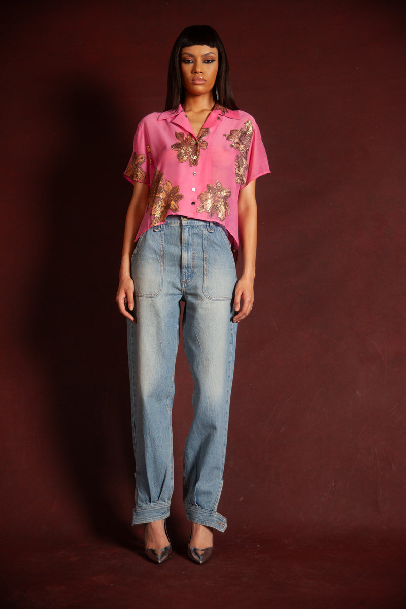 イタリア製 JPG JEANS ローズグラフィック シャツジャケット 42 イタリア製 JPG JEANS ローズグラフィック シャツジャケット 42 メンズ