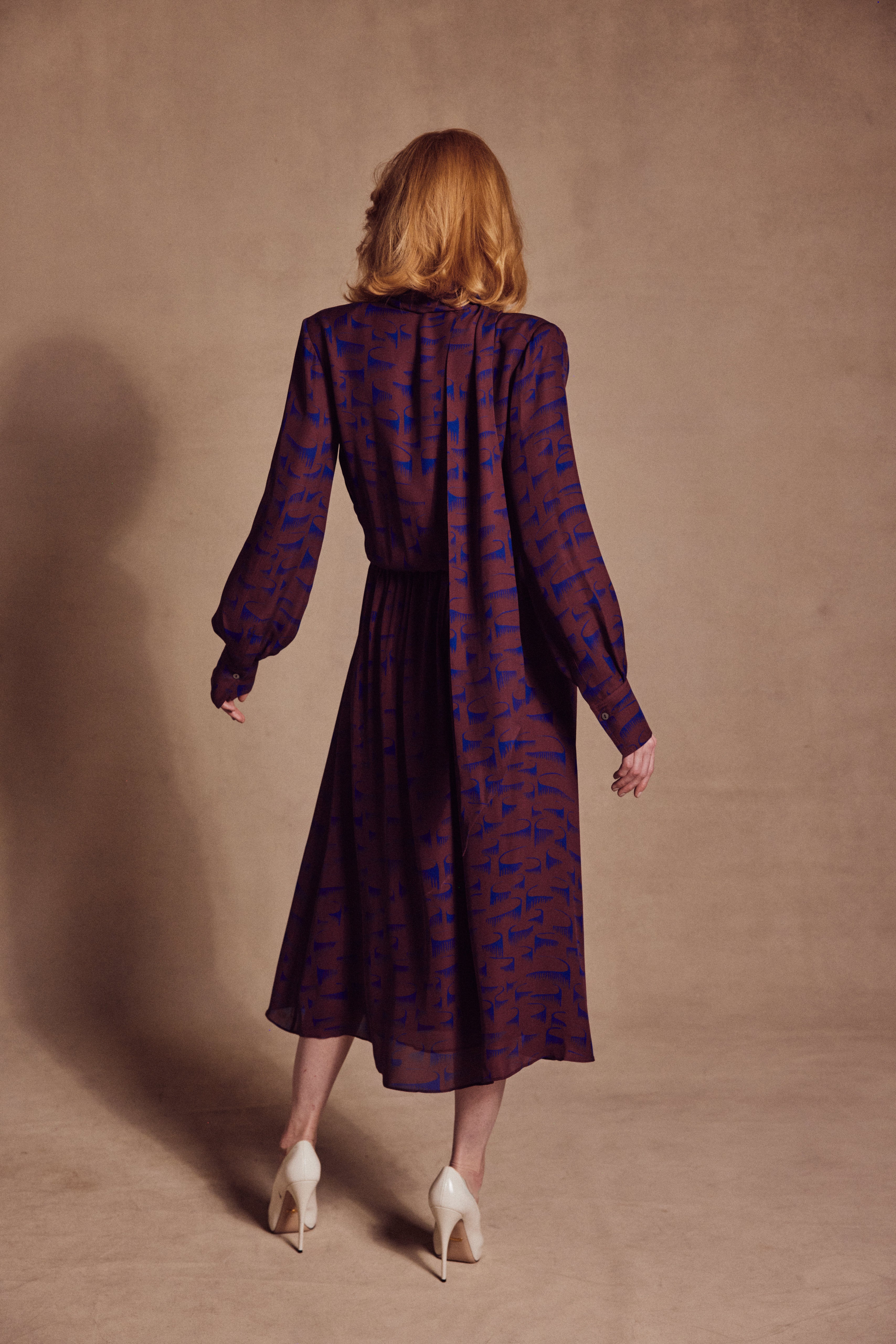 THE MINDY DRESS in bordeaux and blue