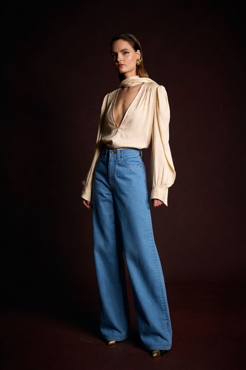 THE FARRAH JEANS in True Blue Japanese Denim