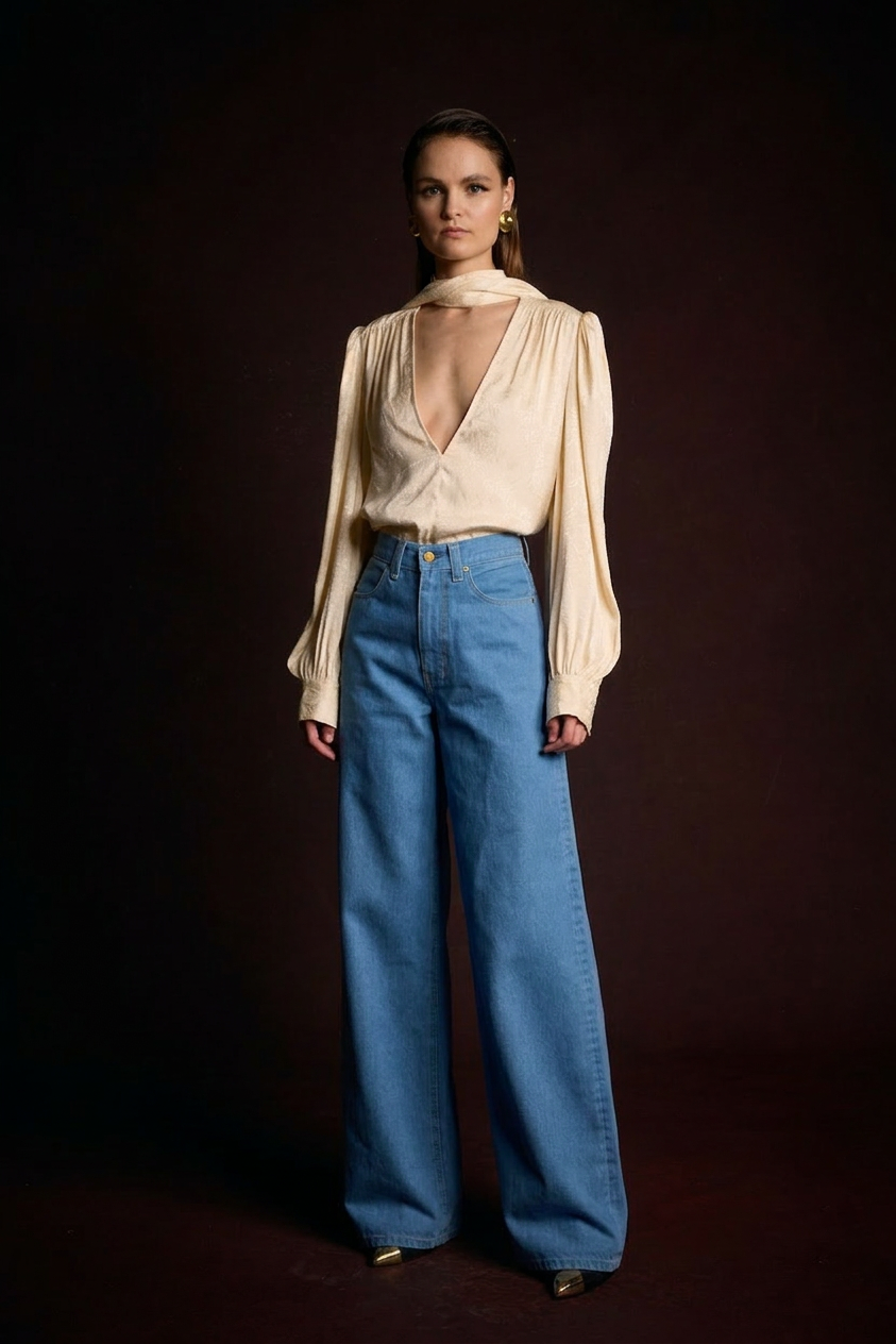 THE FARRAH JEANS in True Blue Japanese Denim