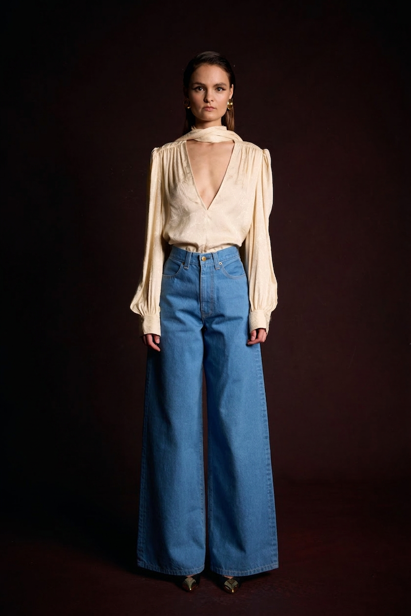 THE FARRAH JEANS in True Blue Japanese Denim